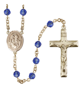 14 Karat Gold-Filled 6mm Austrian Crystal Saints Peter & Paul Rosary in Sapphire