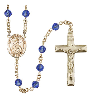 14 Karat Gold-Filled 6mm Austrian Crystal Saint Lydia Purpuraria Rosary in Sapphire