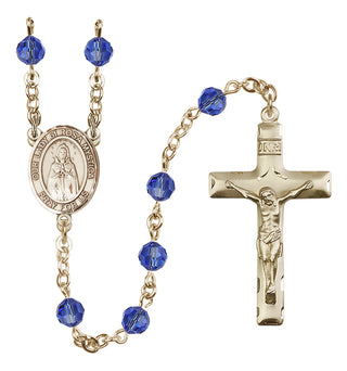 14 Karat Gold-Filled 6mm Austrian Crystal Our Lady of Rosa Mystica Rosary in Sapphire
