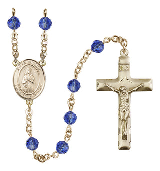 14 Karat Gold-Filled 6mm Austrian Crystal Our Lady Rosa Mystica Rosary in Sapphire