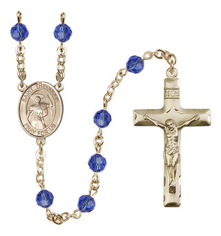 14 Karat Gold-Filled 6mm Austrian Crystal Saint Theodore Stratelates Rosary in Sapphire
