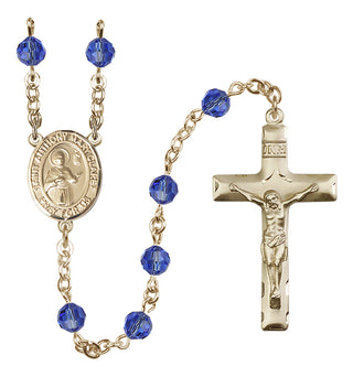 14 Karat Gold-Filled 6mm Austrian Crystal Saint Anthony Mary Claret Rosary in Sapphire