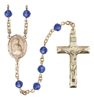 14 Karat Gold-Filled 6mm Austrian Crystal Saint Winifred of Wales Rosary in Sapphire