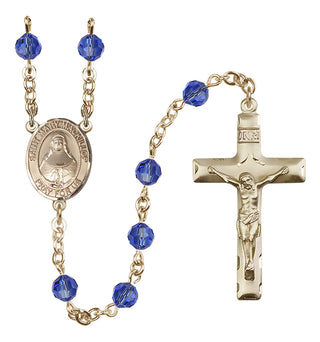 14 Karat Gold-Filled 6mm Austrian Crystal Saint Mary Mackillop Rosary in Sapphire