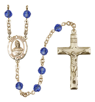 14 Karat Gold-Filled 6mm Austrian Crystal Saint Fabian Rosary in Sapphire