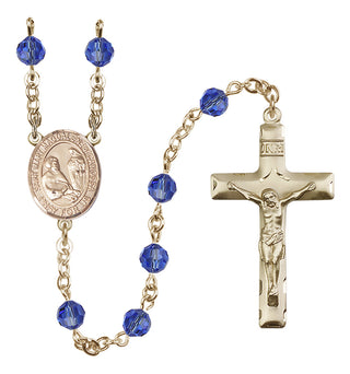 14 Karat Gold-Filled 6mm Austrian Crystal Saint Mary Magdalene of Canossa Rosary in Sapphire