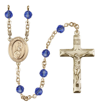 14 Karat Gold-Filled 6mm Austrian Crystal Guardian Angel of the World Rosary in Sapphire