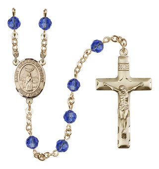 14 Karat Gold-Filled 6mm Austrian Crystal Saint Medard of Noyon Rosary in Sapphire