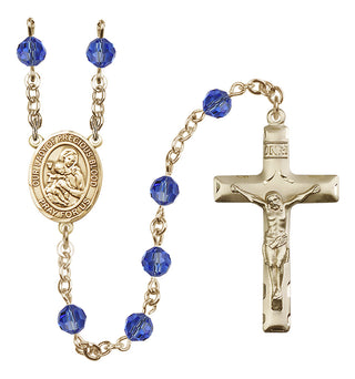 14 Karat Gold-Filled 6mm Austrian Crystal Our Lady of the Precious Blood Rosary in Sapphire