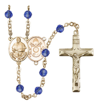 14 Karat Gold-Filled 6mm Austrian Crystal Pope Francis Rosary in Sapphire