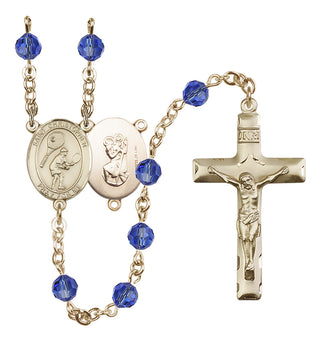 14 Karat Gold-Filled 6mm Austrian Crystal Saint Christopher/Tennis Rosary in Sapphire