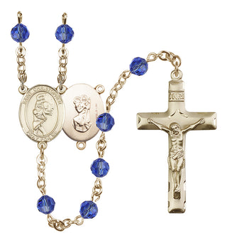 14 Karat Gold-Filled 6mm Austrian Crystal Saint Christopher/Softball Rosary in Sapphire