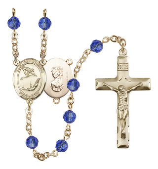 14 Karat Gold-Filled 6mm Austrian Crystal Saint Christopher/Gymnastics Rosary in Sapphire