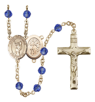 14 Karat Gold-Filled 6mm Austrian Crystal Saint Sebastian/Lacrosse Rosary in Sapphire