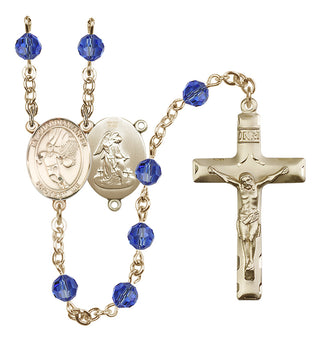 14 Karat Gold-Filled 6mm Austrian Crystal Guardian Angel/Basketball Rosary in Sapphire