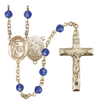 14 Karat Gold-Filled 6mm Austrian Crystal Guardian Angel/Golf Rosary in Sapphire