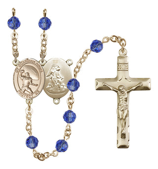 14 Karat Gold-Filled 6mm Austrian Crystal Guardian Angel/Track&Field-Women Rosary in Sapphire