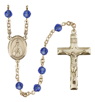 14 Karat Gold 6mm Austrian Crystal Saint Blaise Rosary in Sapphire