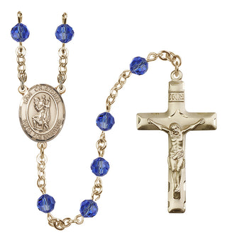 14 Karat Gold 6mm Austrian Crystal San Cristobal Rosary in Sapphire