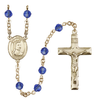 14 Karat Gold 6mm Austrian Crystal Saint Elizabeth of Hungary Rosary in Sapphire
