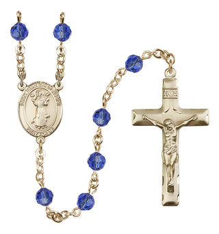 14 Karat Gold 6mm Austrian Crystal Saint Francis of Assisi Rosary in Sapphire