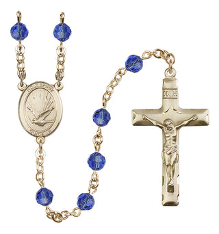 14 Karat Gold 6mm Austrian Crystal Holy Spirit Rosary in Sapphire