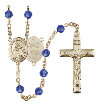 14 Karat Gold 6mm Austrian Crystal Saint Joan of Arc /Coast Guard Rosary in Sapphire