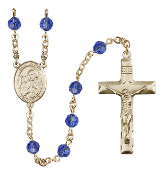 14 Karat Gold 6mm Austrian Crystal Saint Joseph Rosary in Sapphire