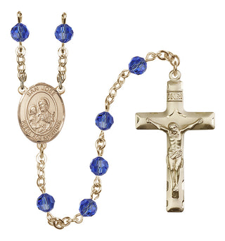 14 Karat Gold 6mm Austrian Crystal San Jose Rosary in Sapphire