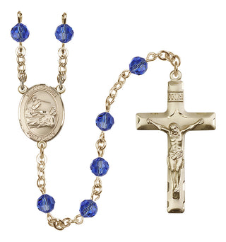 14 Karat Gold 6mm Austrian Crystal Saint Joshua Rosary in Sapphire