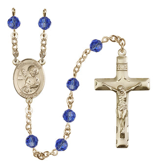 14 Karat Gold 6mm Austrian Crystal Saint Mark the Evangelist Rosary in Sapphire