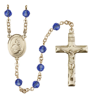 14 Karat Gold 6mm Austrian Crystal Saint Peter the Apostle Rosary in Sapphire
