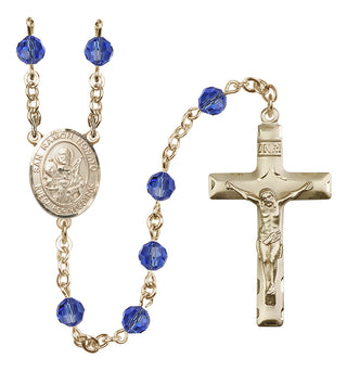 14 Karat Gold 6mm Austrian Crystal San Ramon Nonato Rosary in Sapphire