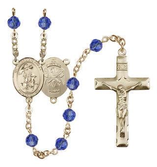 14 Karat Gold 6mm Austrian Crystal Guardian Angel / Nat'l Guard Rosary in Sapphire