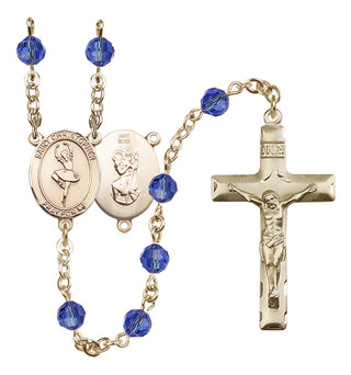 14 Karat Gold 6mm Austrian Crystal Saint Christopher/Dance Rosary in Sapphire