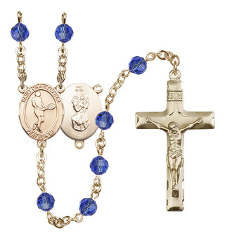 14 Karat Gold 6mm Austrian Crystal Saint Christopher/Tennis Rosary in Sapphire