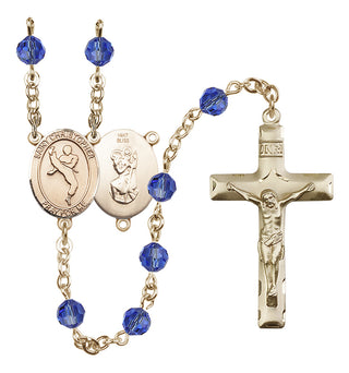 14 Karat Gold 6mm Austrian Crystal Saint Christopher/Martial Arts Rosary in Sapphire