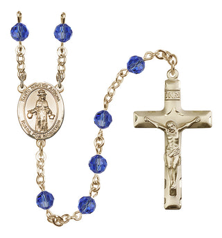 14 Karat Gold 6mm Austrian Crystal Saint Nino de Atocha Rosary in Sapphire