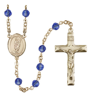 14 Karat Gold 6mm Austrian Crystal Saint Victor of Marseilles Rosary in Sapphire