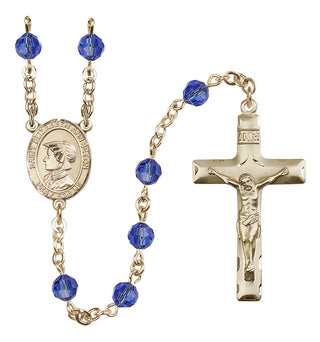14 Karat Gold 6mm Austrian Crystal Saint Elizabeth Ann Seton Rosary in Sapphire