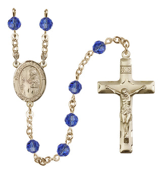 14 Karat Gold 6mm Austrian Crystal San Juan de la Cruz Rosary in Sapphire