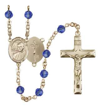 14 Karat Gold 6mm Austrian Crystal Saint John Paul II Rosary in Sapphire