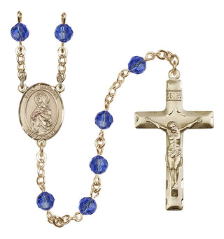 14 Karat Gold 6mm Austrian Crystal Saint Matilda Rosary in Sapphire