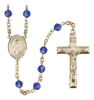 14 Karat Gold 6mm Austrian Crystal Saint Hildegard von Bingen Rosary in Sapphire