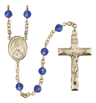 14 Karat Gold 6mm Austrian Crystal Saint Olivia Rosary in Sapphire