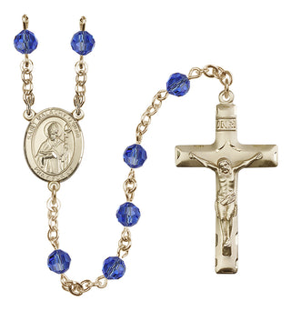 14 Karat Gold 6mm Austrian Crystal Saint Malachy O'More Rosary in Sapphire