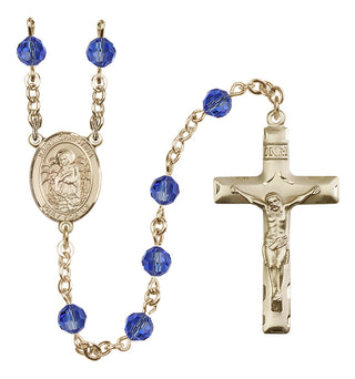 14 Karat Gold 6mm Austrian Crystal Saint Christina the Astonishing Rosary in Sapphire
