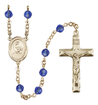 14 Karat Gold 6mm Austrian Crystal Saint Josemaria Escriva Rosary in Sapphire
