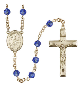 14 Karat Gold 6mm Austrian Crystal Saint Kieran Rosary in Sapphire
