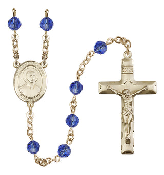 14 Karat Gold 6mm Austrian Crystal Saint John Berchmans Rosary in Sapphire